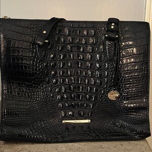 Brahmin Glossy Navy Blue Croc-Pattern Tote